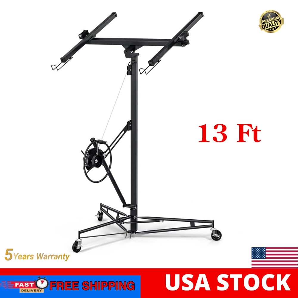 13FT Drywall Lifter Panel Hoist Jack Rolling 150lbs Caster Construction Lockable