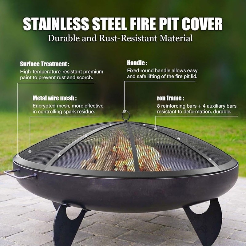 Heavy Duty Fire Pit Spark Screen Durable Outdoor Metal Cover Campfire Shield New