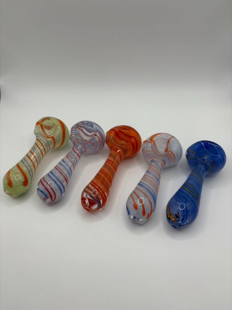 3.5" Inch Multi Color Assorted Premium Striped Glass Spoon Pipe