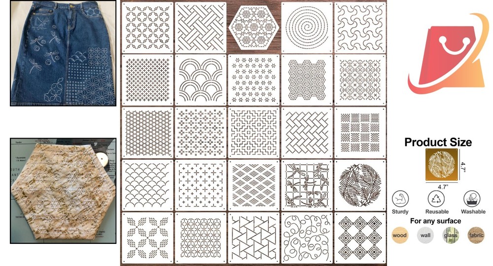 Sashiko Stencils Set Geometric Reusable Plastic Templates for Sewing Crafting