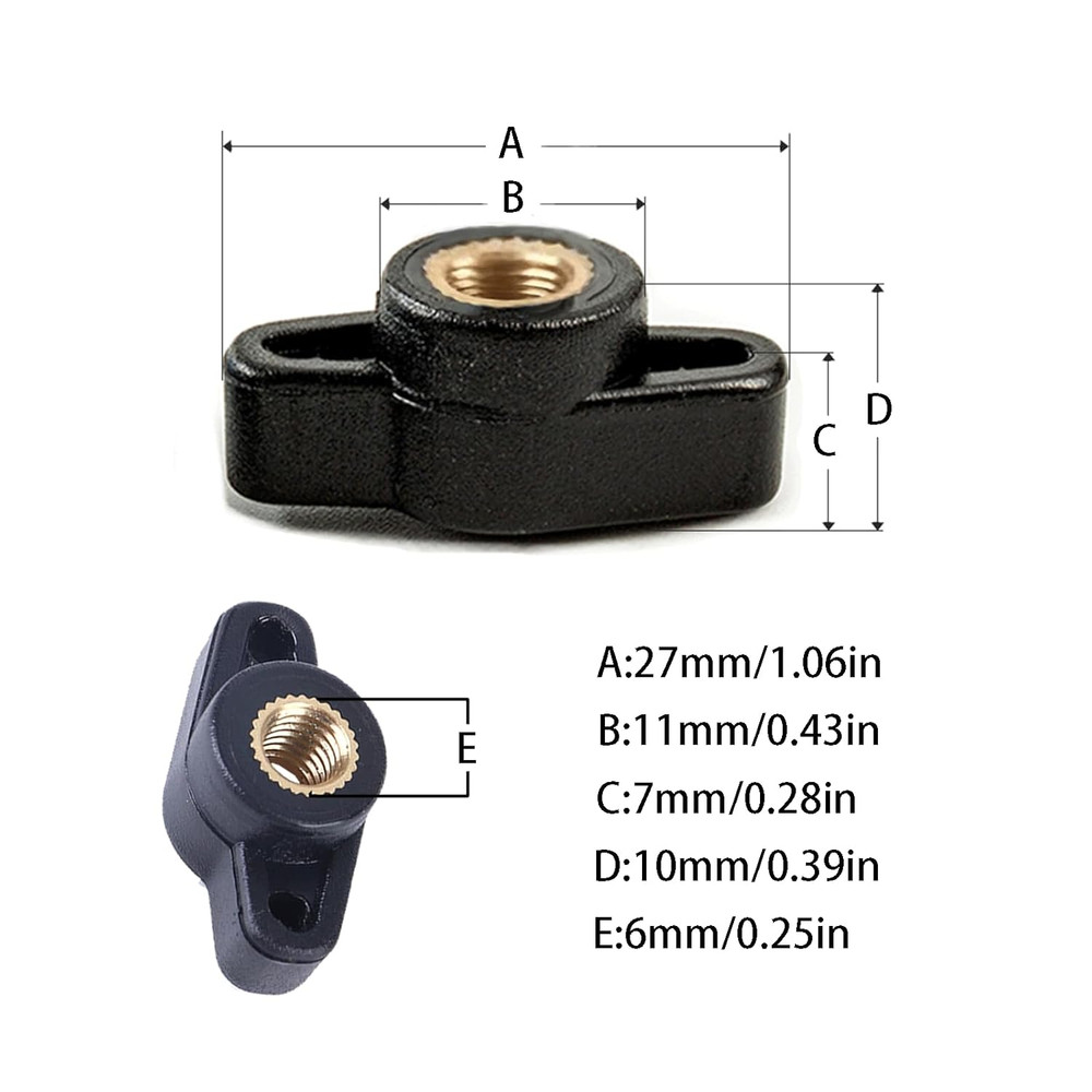 10PCS 1/4" Wing Knobs through Hole T Knobs Hand Screw Nut T-Plastic Handle Nut,T