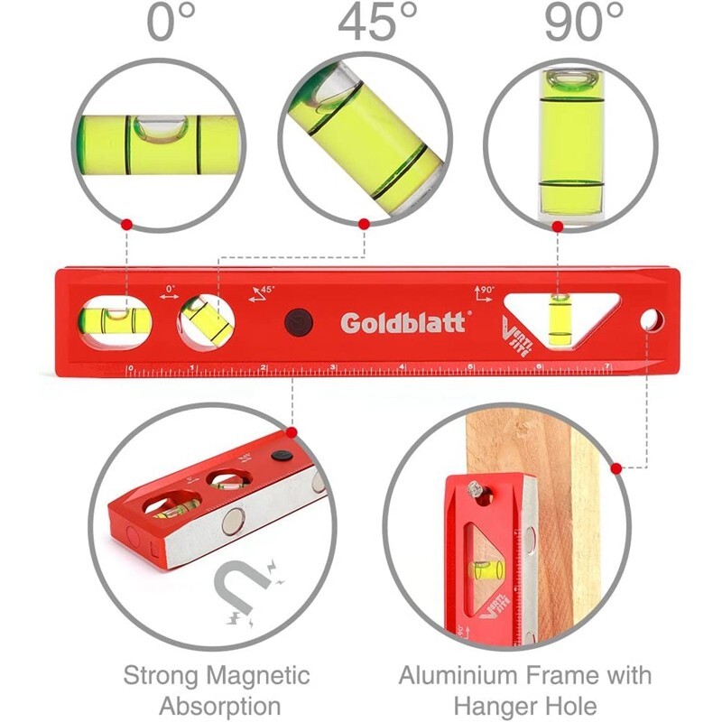 Goldblatt 3PCS Torpedo Level Set 9" 24" 48" Spirit Level Included Aluminum Alloy