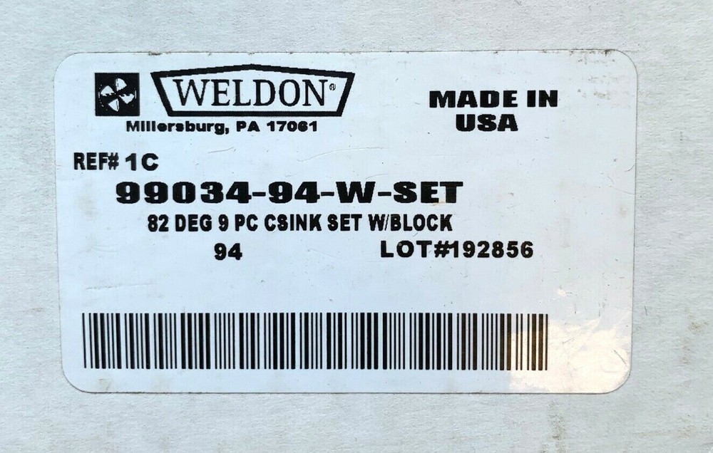 WELDON 1C 82 DEG 9 PC ZERO FLUTE COUNTERSINK SET #99034
