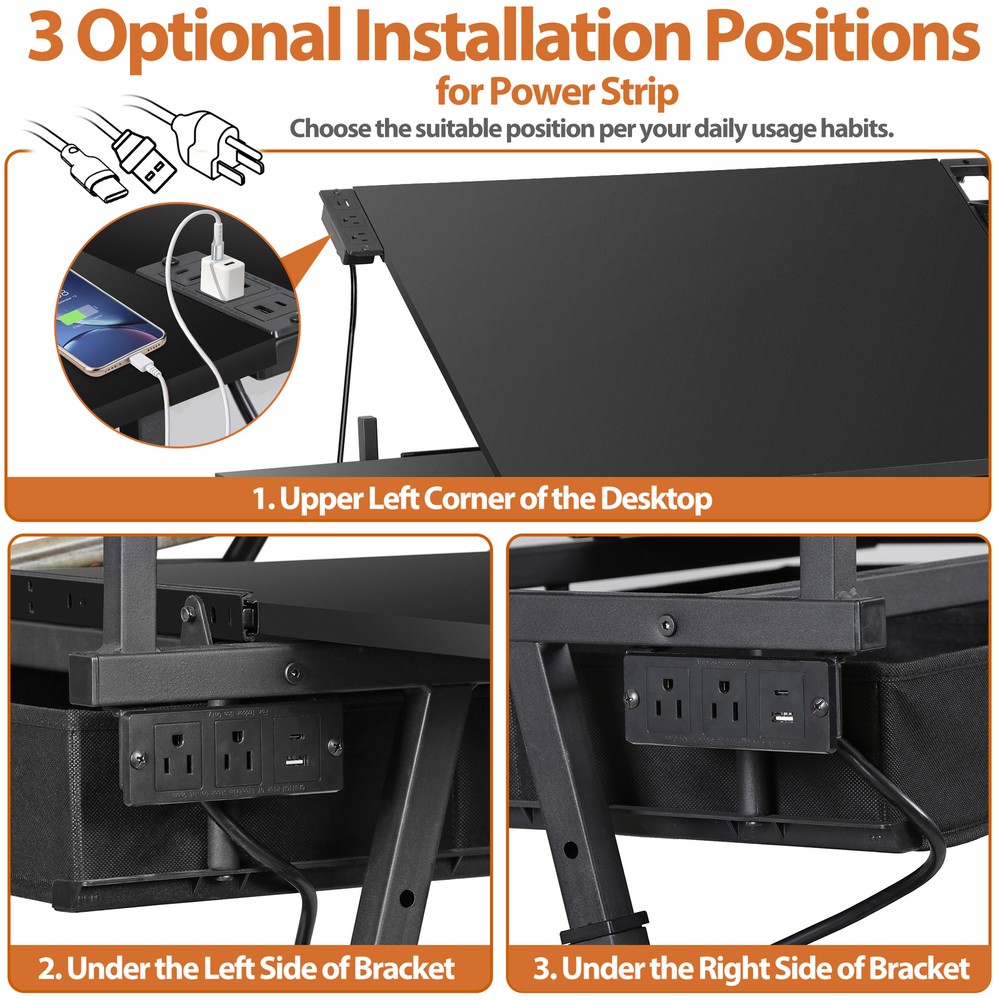Drafting Table Adjustable Drawing Table Craft Desk w/ Charging Station Black