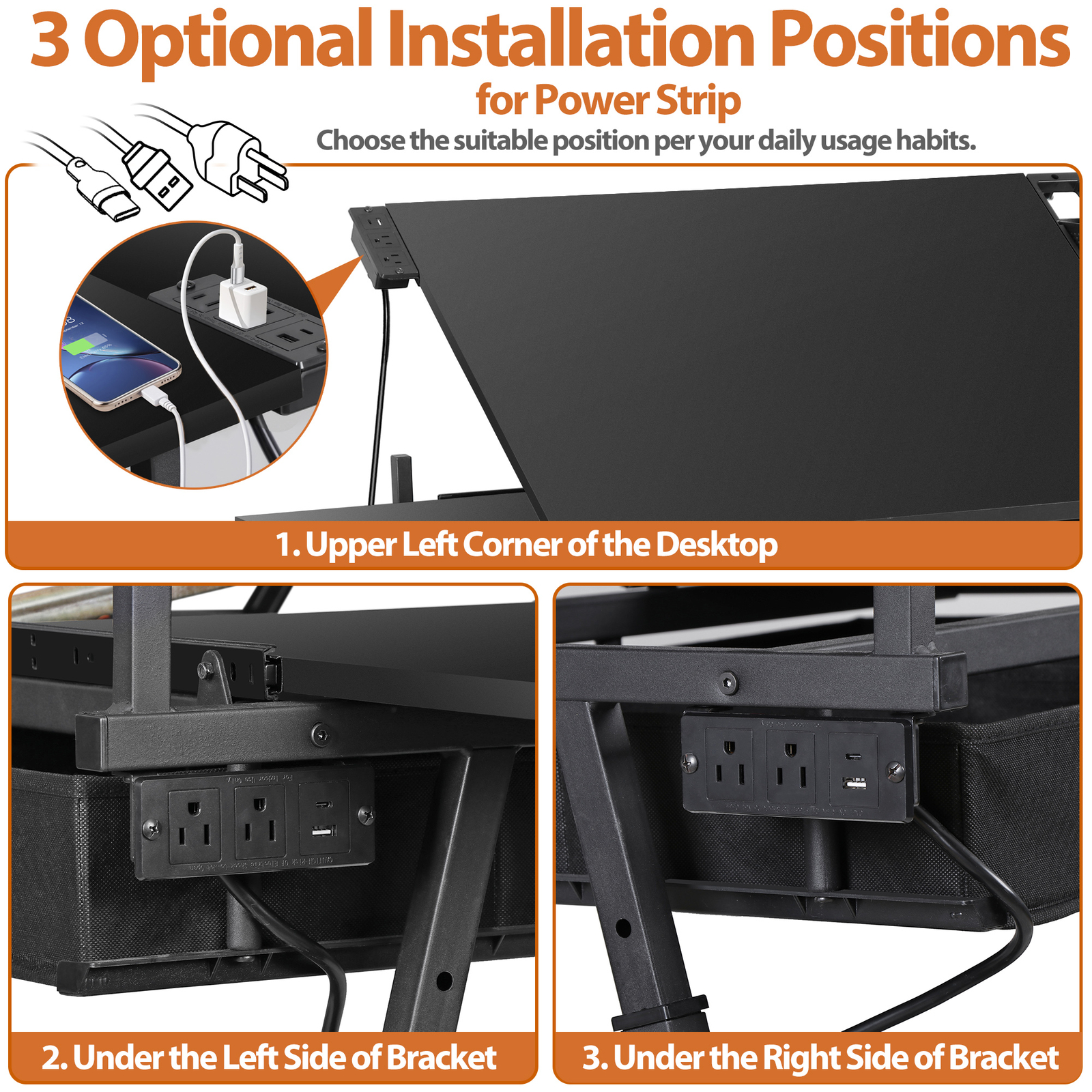 Drafting Table Drawing Desk Adjustable Tabletop w/Charging Station & Stool Black