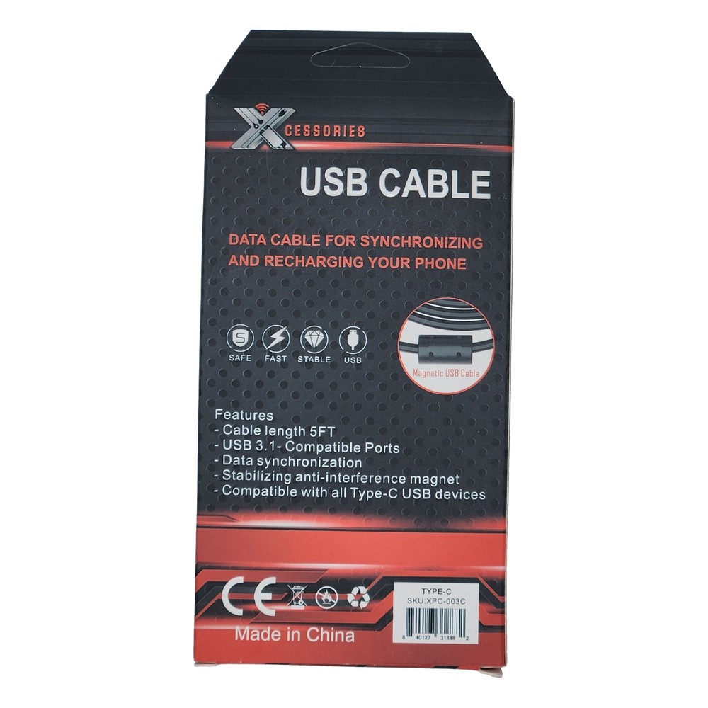 Xcessories Sync & Charge Cable USB-A TO USB-C 5ft BLACK