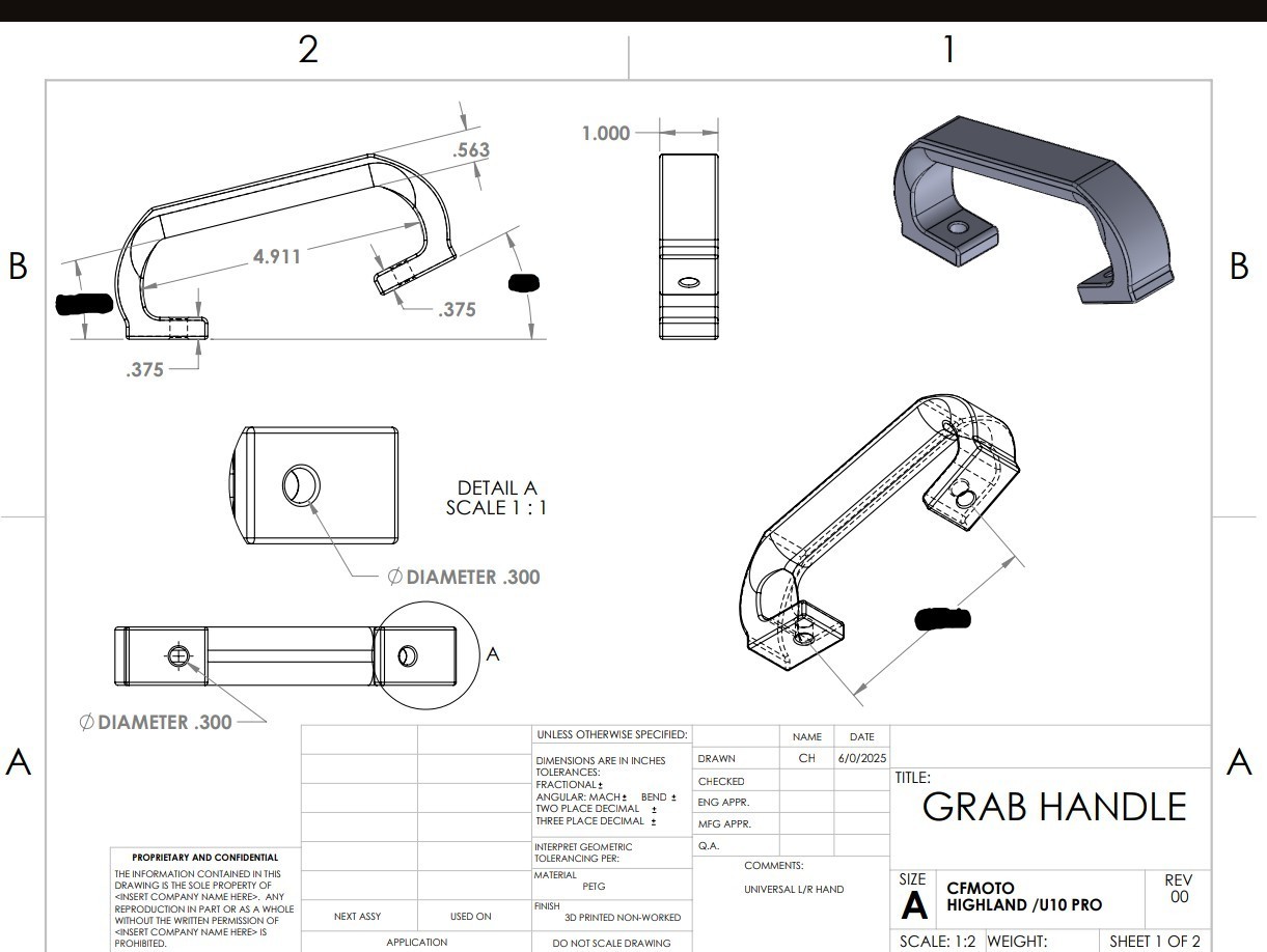 Cfmoto Highland U10 Pro 2025+ Driver Passenger Grab Handle (Black/Brown-Center)