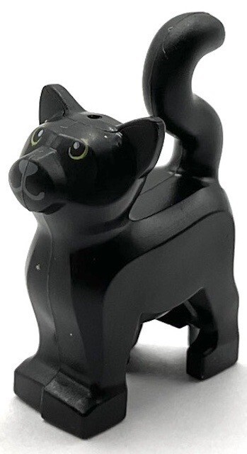Lego New Black Cat Standing Lime Eyes Dark Bluish Gray Nose Pattern