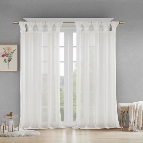 AS (Only 1 Pc Panel) Floral Embellished Cuff Tab Top Solid Curtain Panel 50x63"
