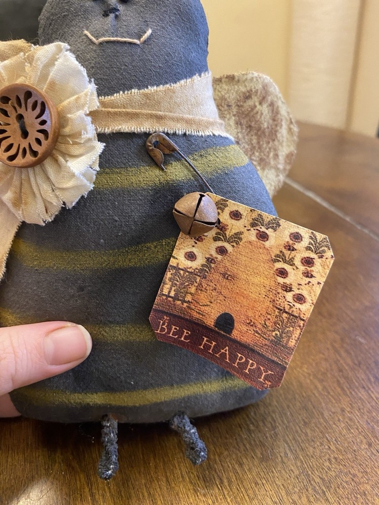 Primitive Handmade Bee Happy Rustic Black Yellow Decor