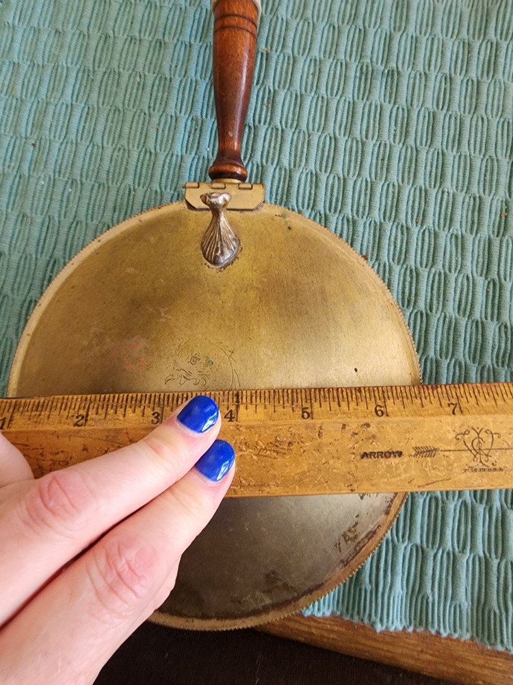 Vintage Silver on Copper Bed Warmer Silent Butler Crumb Catch WoodHandle Serpent