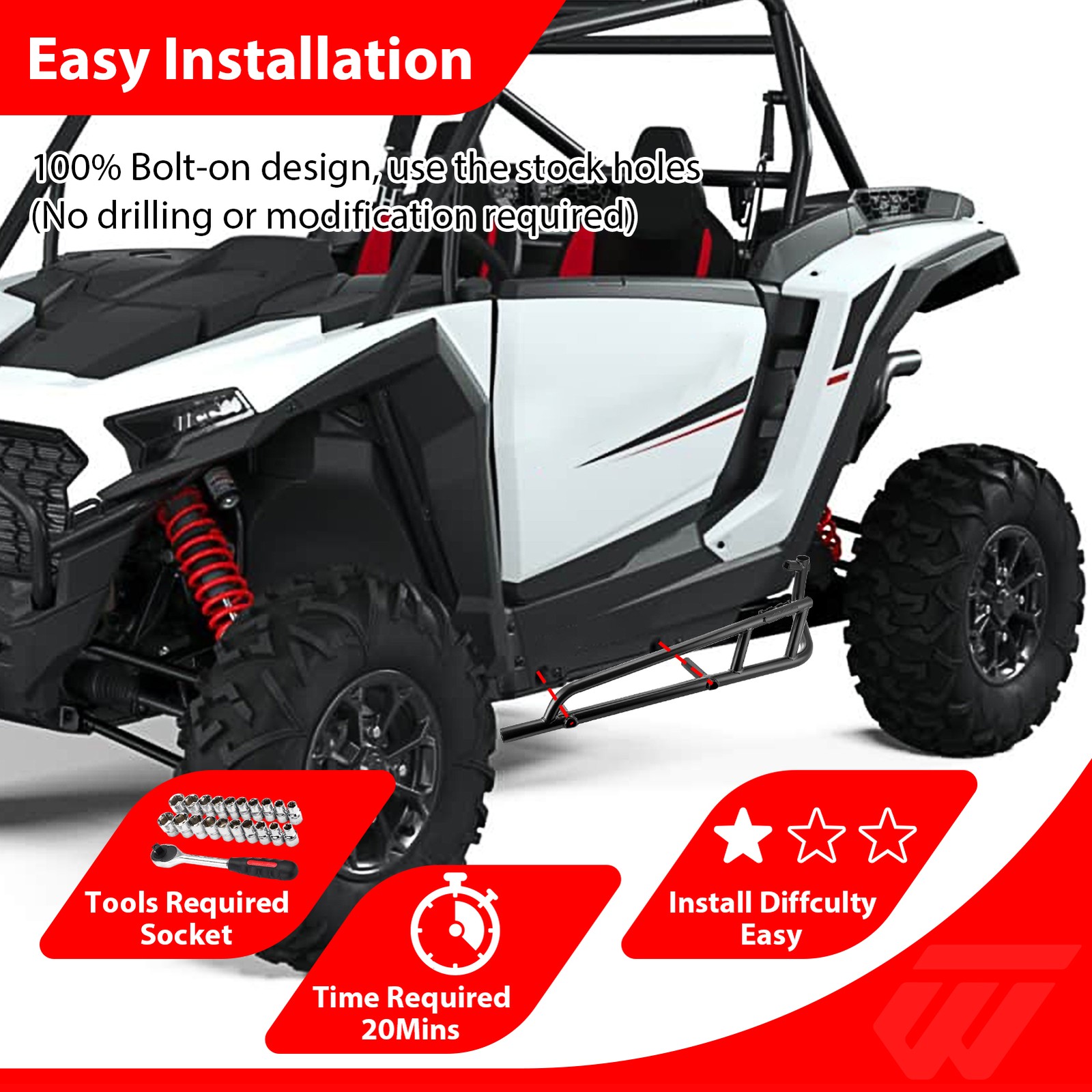 Steel Nerf Bars Rock Sliders For Polaris RZR XP 1000 2 Doors 2024-2025