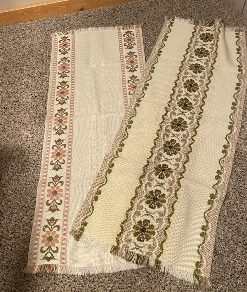 Two Vintage Woven Embroidered Table Runners Areda Heintextillen Germany