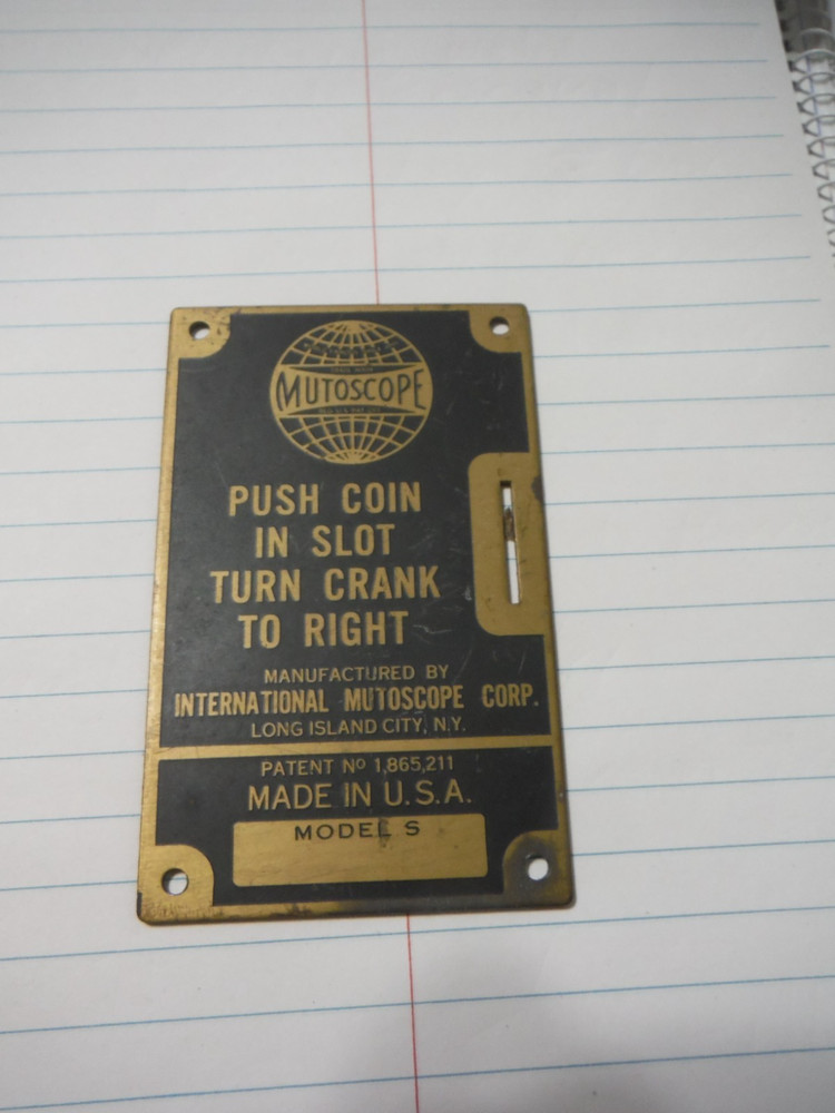 Original Brass Mutoscope Coin Drop Tag