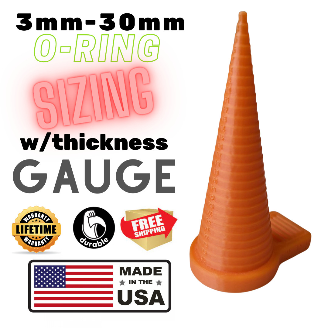 O-Ring Gauge Sizing Cone Measuring Tool 3mm-30mm & thickness chart Orange