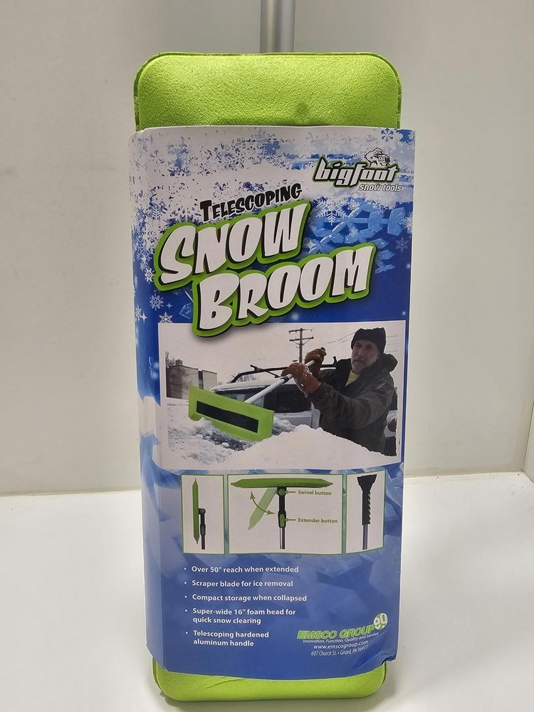 New BigFoot Telescoping Snow Broom - Extendable Snow Removal Tool Scraper Winter