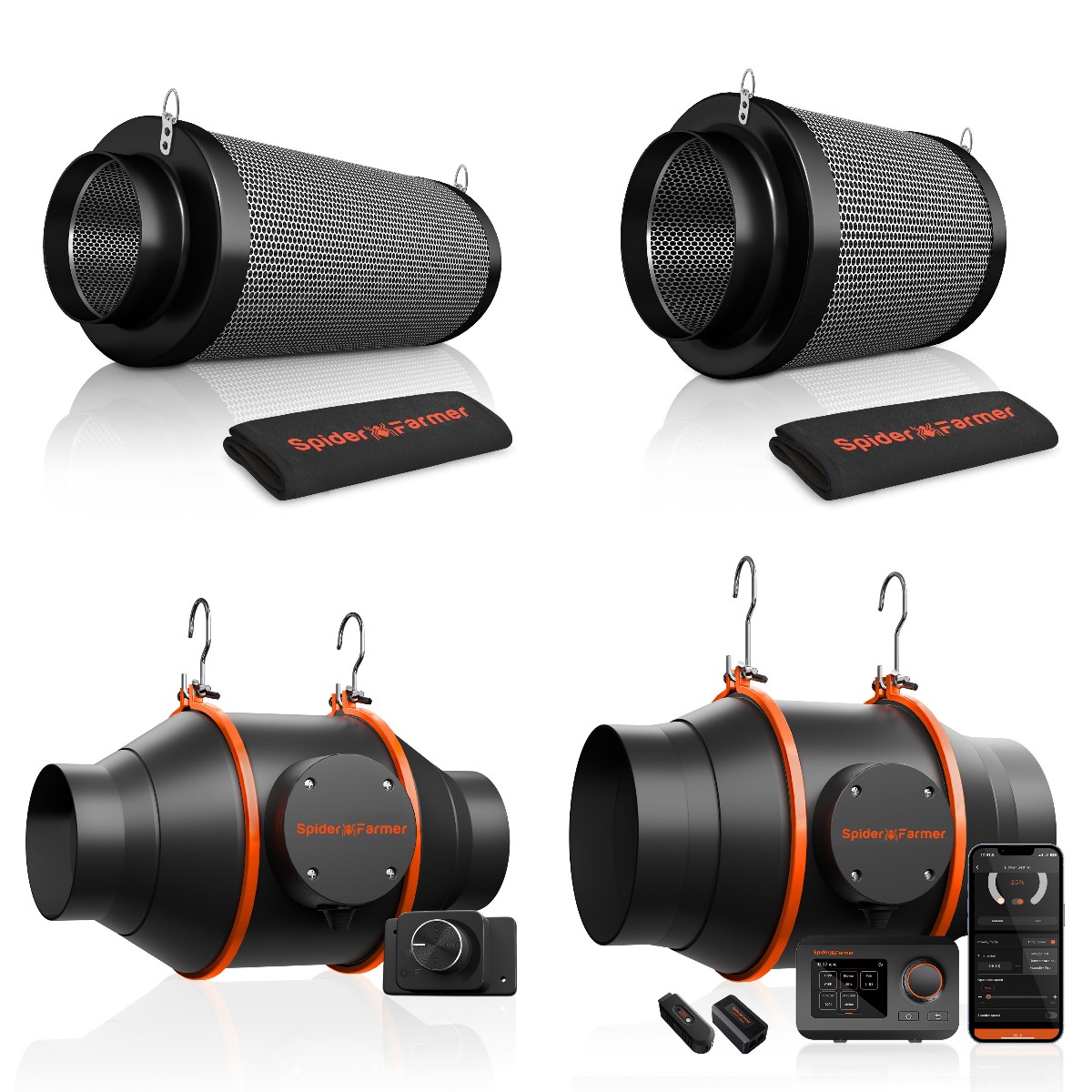 Spider Farmer 4" 6" Air Carbon Filter/Inline Fan with Controller for Grow Tent