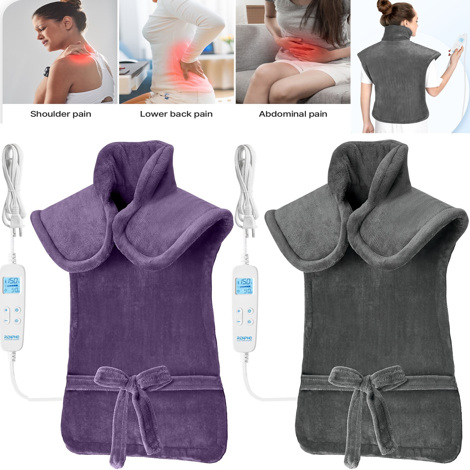 RENPHO Large Electric Heating Pad For Back Shoulders Neck Heat therapy 24''x37"