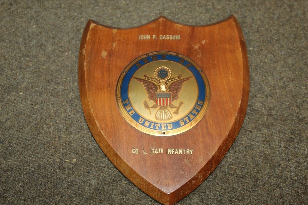 Original WW2 U.S. Army Co. L. 174th Infantry GI Named Wood Service Plaque