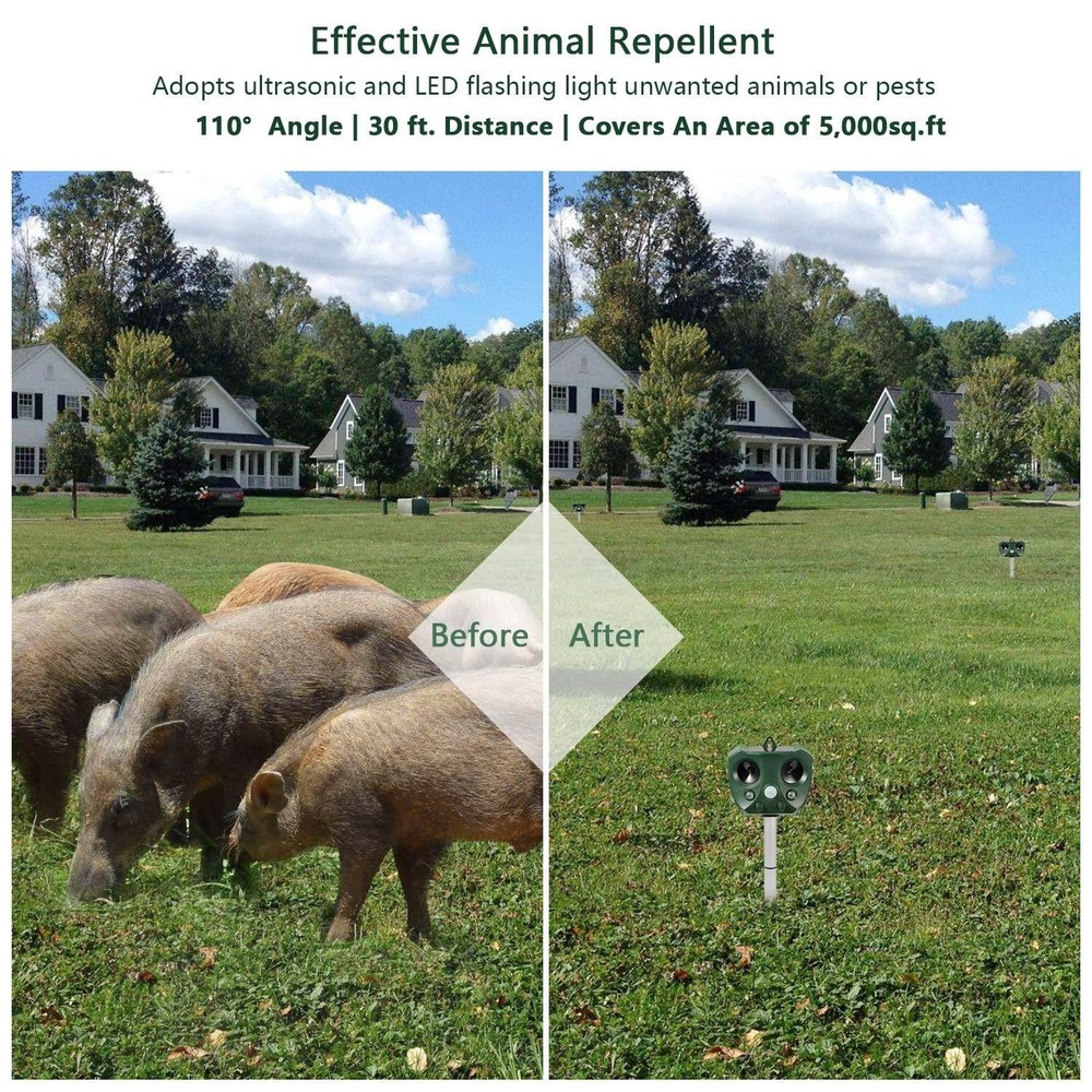 Ultrasonic Animal Repeller Solar Powered Repellent w/ Motion Sensor LED Flashing