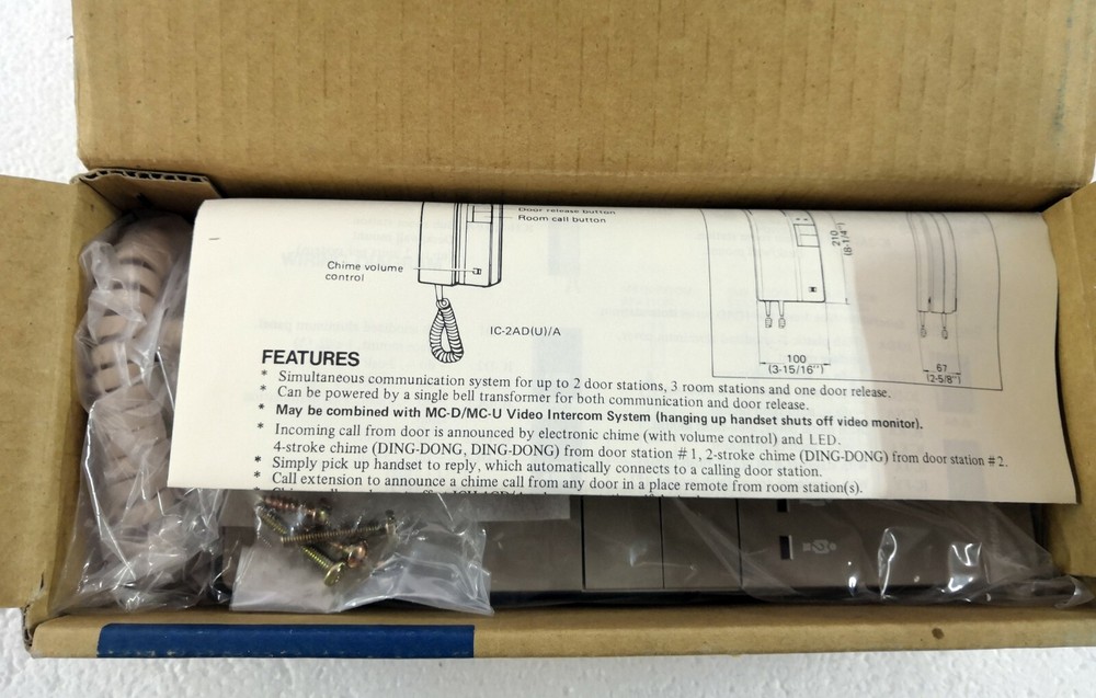 Aiphone IC-2AD (U) Chime Tone Intercom Main Handset 2 Door, 3 Room, Release
