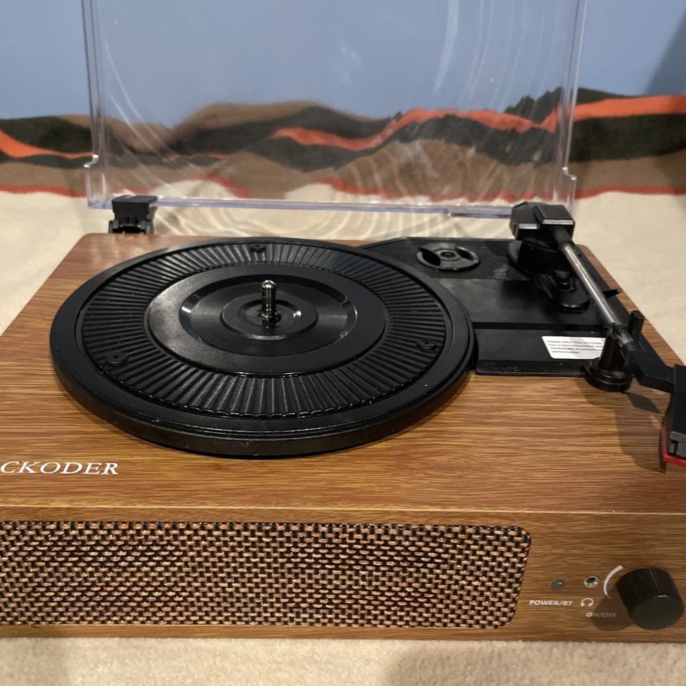 (Excellent Condition) Wockoder Turntable Player - Wooden (TESTED)