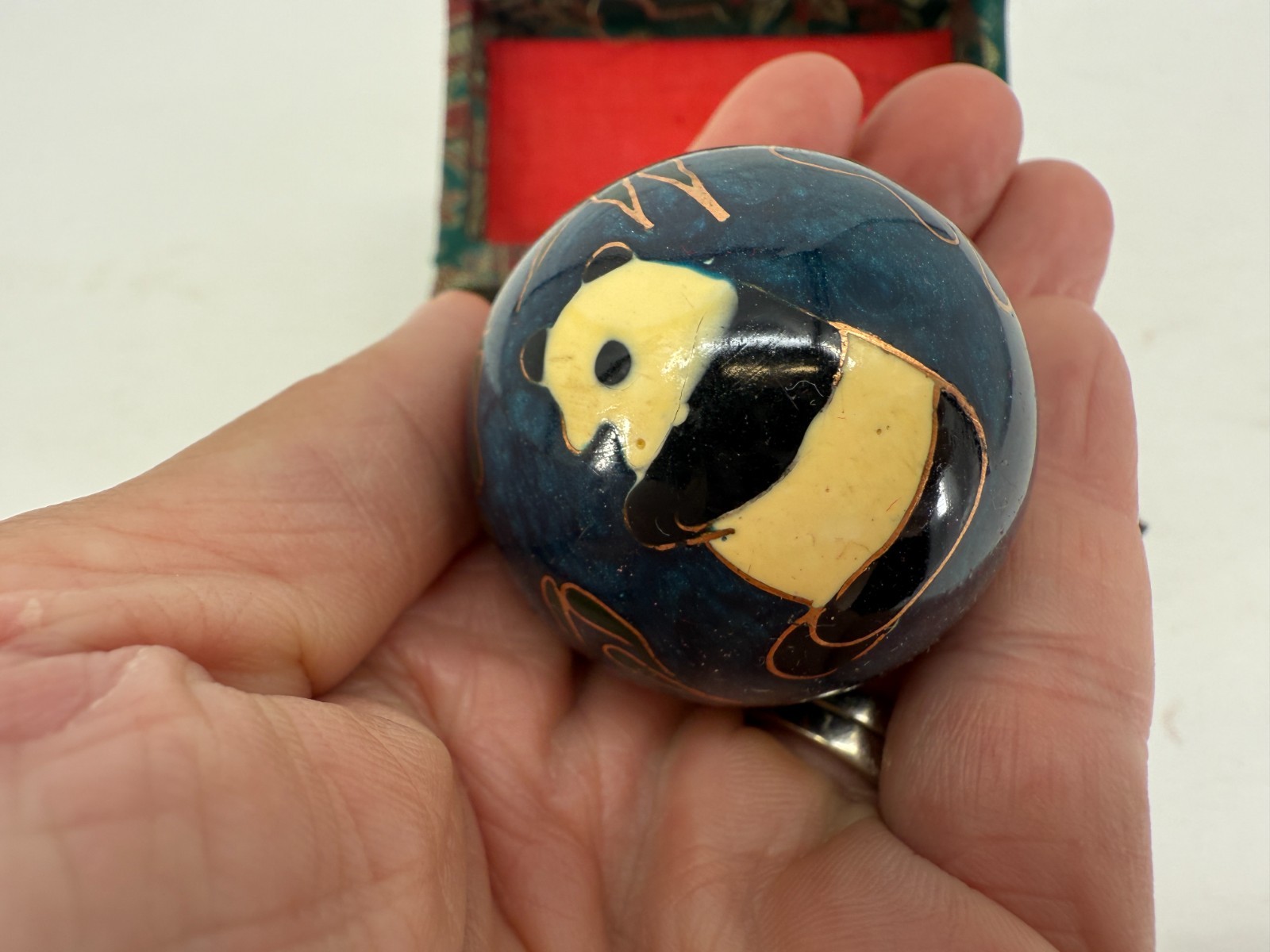 Vintage Chinese Panda Baoding Health Balls Stress Therapy Musical Chimes w/Box