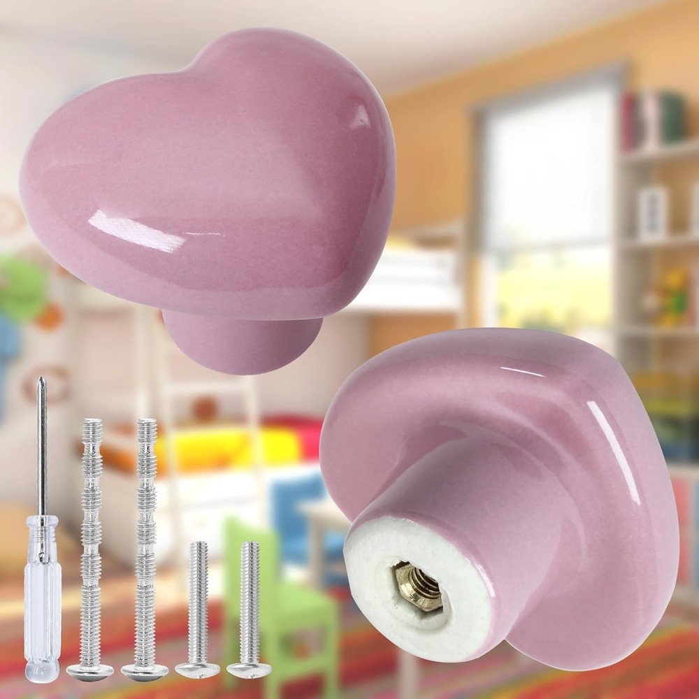 12pcs Ceramic Cabinet Knobs Light Pink Drawer Knobs Heart Shaped Dresser Knob...