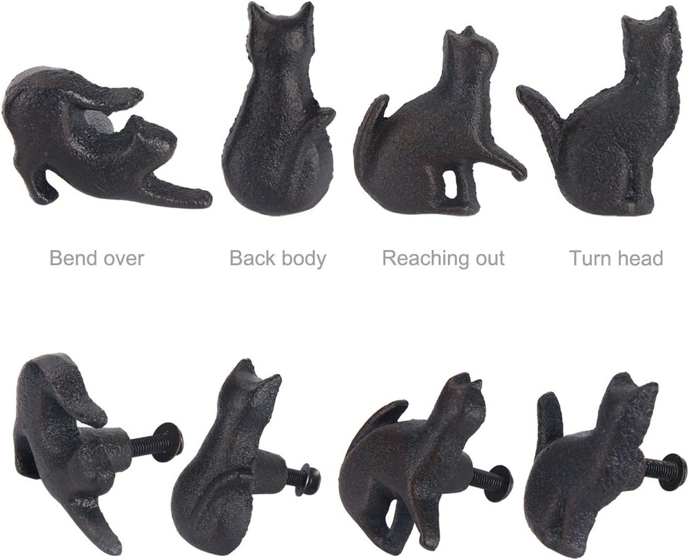 Set of 4 Cat Shape Iron Drawer Pulls Knobs for Cabinet Wardrobe Cupboard
