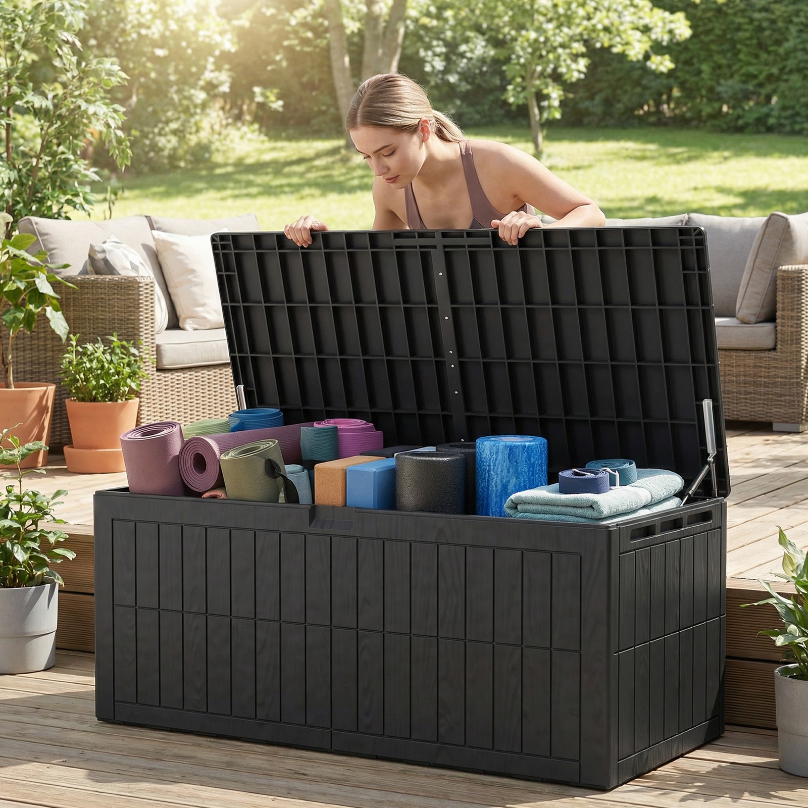 WaterProof 220 Gallon Resin Outdoor Storage Box with Lockable for Garden Patio
