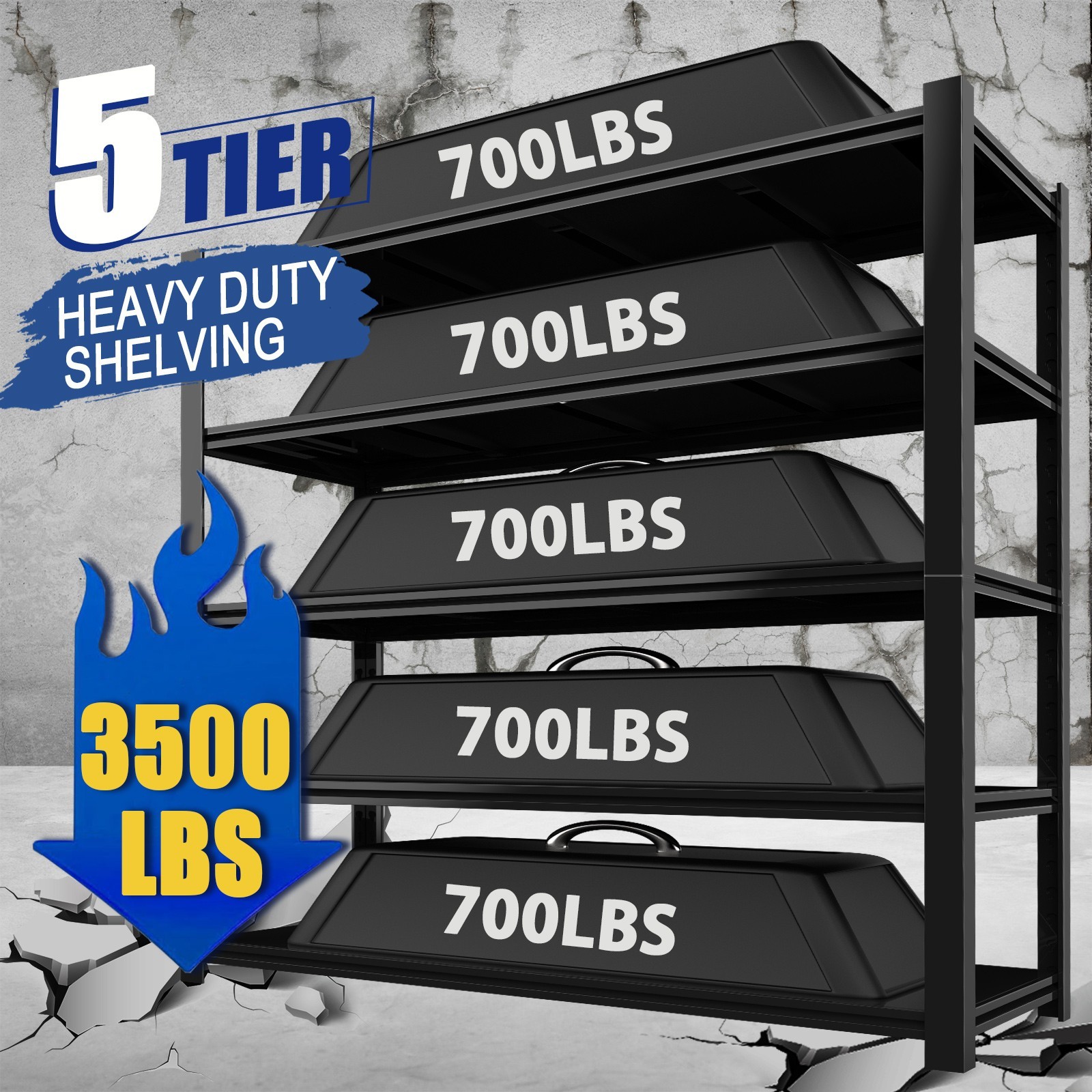 5 Shelf Heavy Duty Garage Shelving Metal Storage Shelves 60"W X 72"H X 24" D New