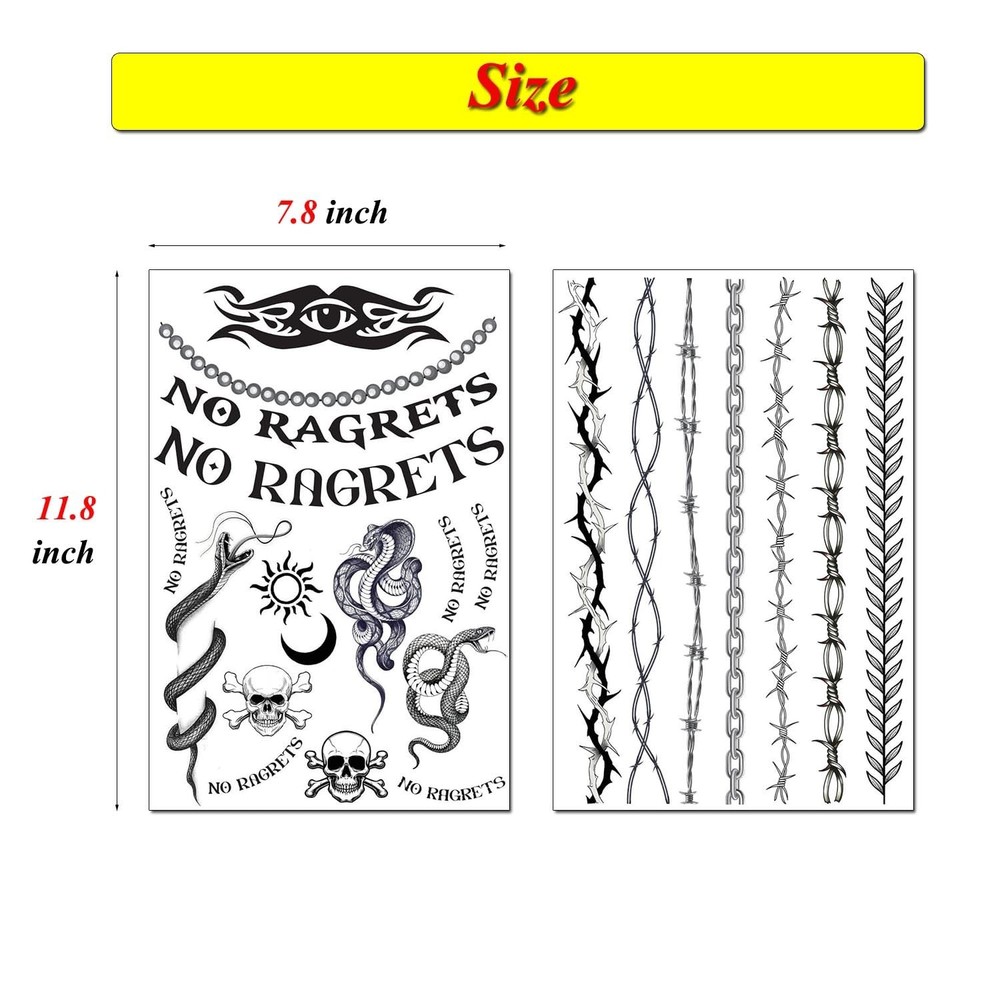 4 Sheets No Ragrets Temporary Tattoos Barbed Wire Medium, black