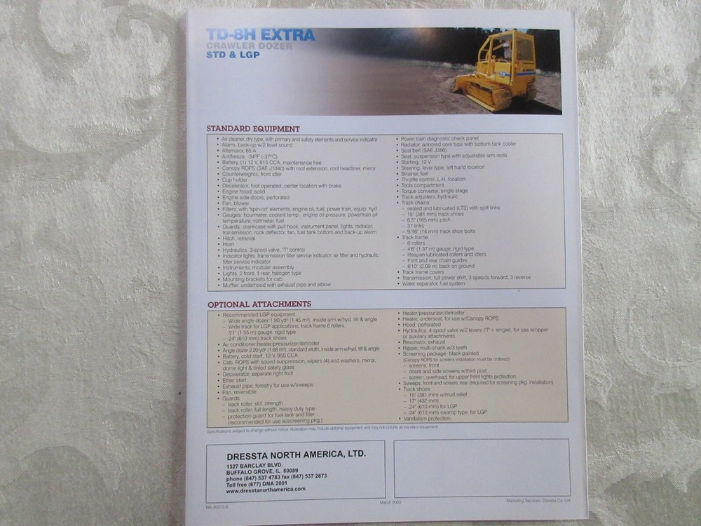 Dressta TD-8H Crawler Dozer Brochure March 2003