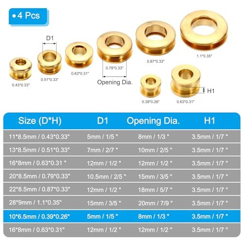 5mm1/5 Inch Solid Brass Hole Eyelets 4 Pcs Flat Self Backing Grommets with Wa...
