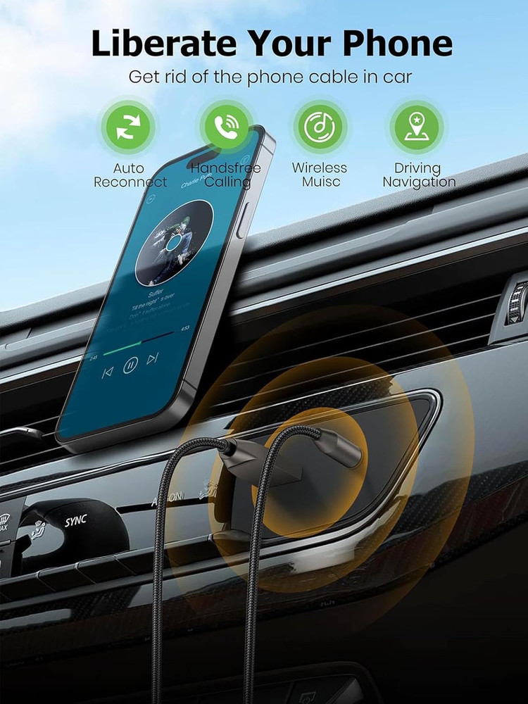 Bluetooth 5.4 Car Aux Adapter, Handsfree Calls, Wireless Music Streaming for Car