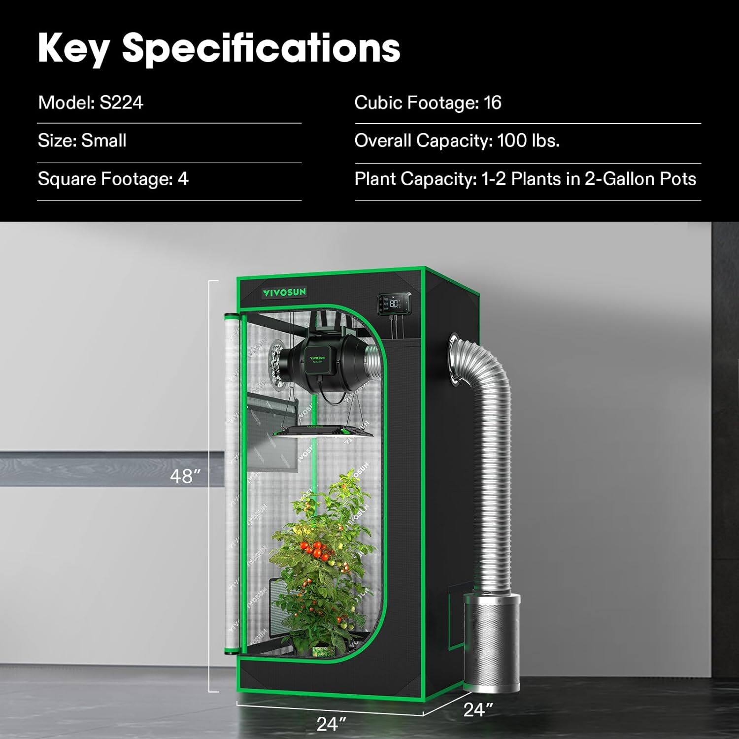 VIVOSUN 2x2 Complete Grow Tent Kit VS1000 LED Grow Light 4" Air Ventilation Kit