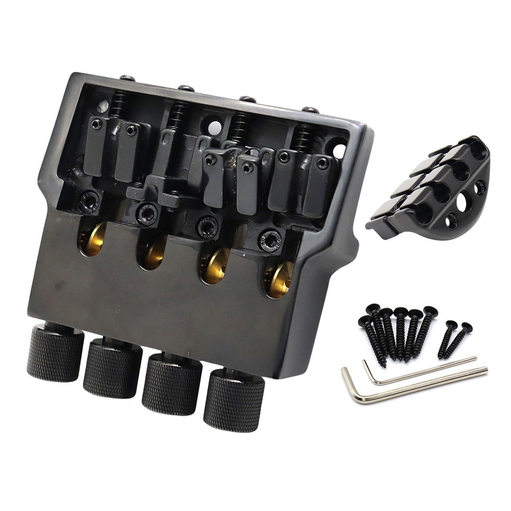 Headless 4string Electric Bass Roller Tailpiece Bridge set Fixed Hardtail Saddle