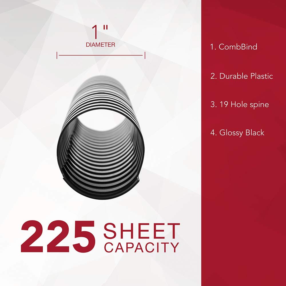 Binding Spines / Spirals / Coils, 1" Diameter, 225 Sheet Capacity, CombBind, ...
