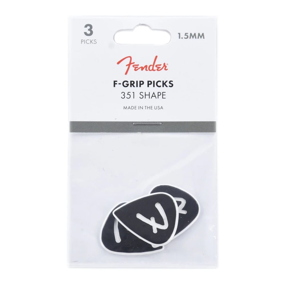 Fender F Grip 351 Shape Celluloid Guitar Picks, 1.5mm, Black, 3-Pack