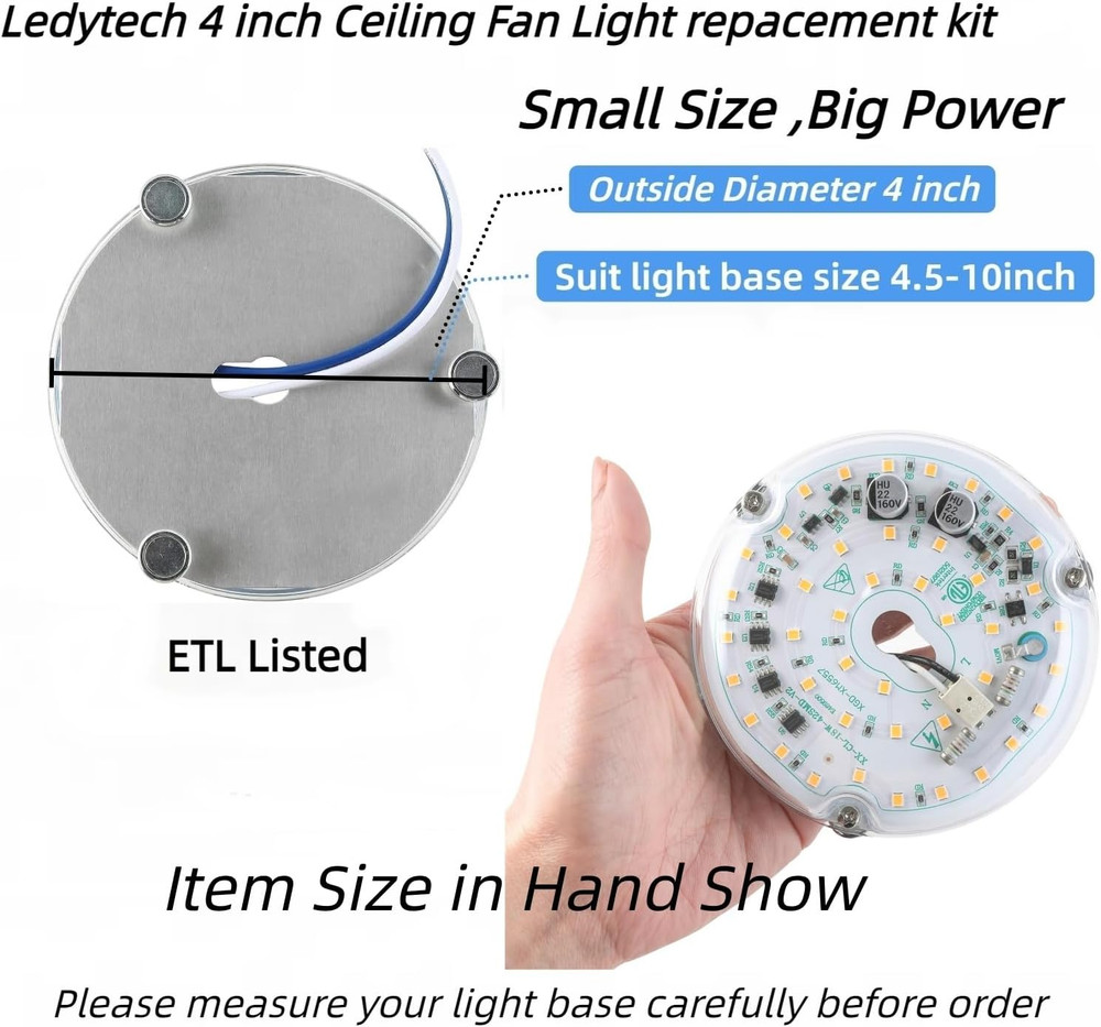 4 Inch LED Retrofit Light Kit for Ceiling Fan Light Replacement Panel PCB 18W 30