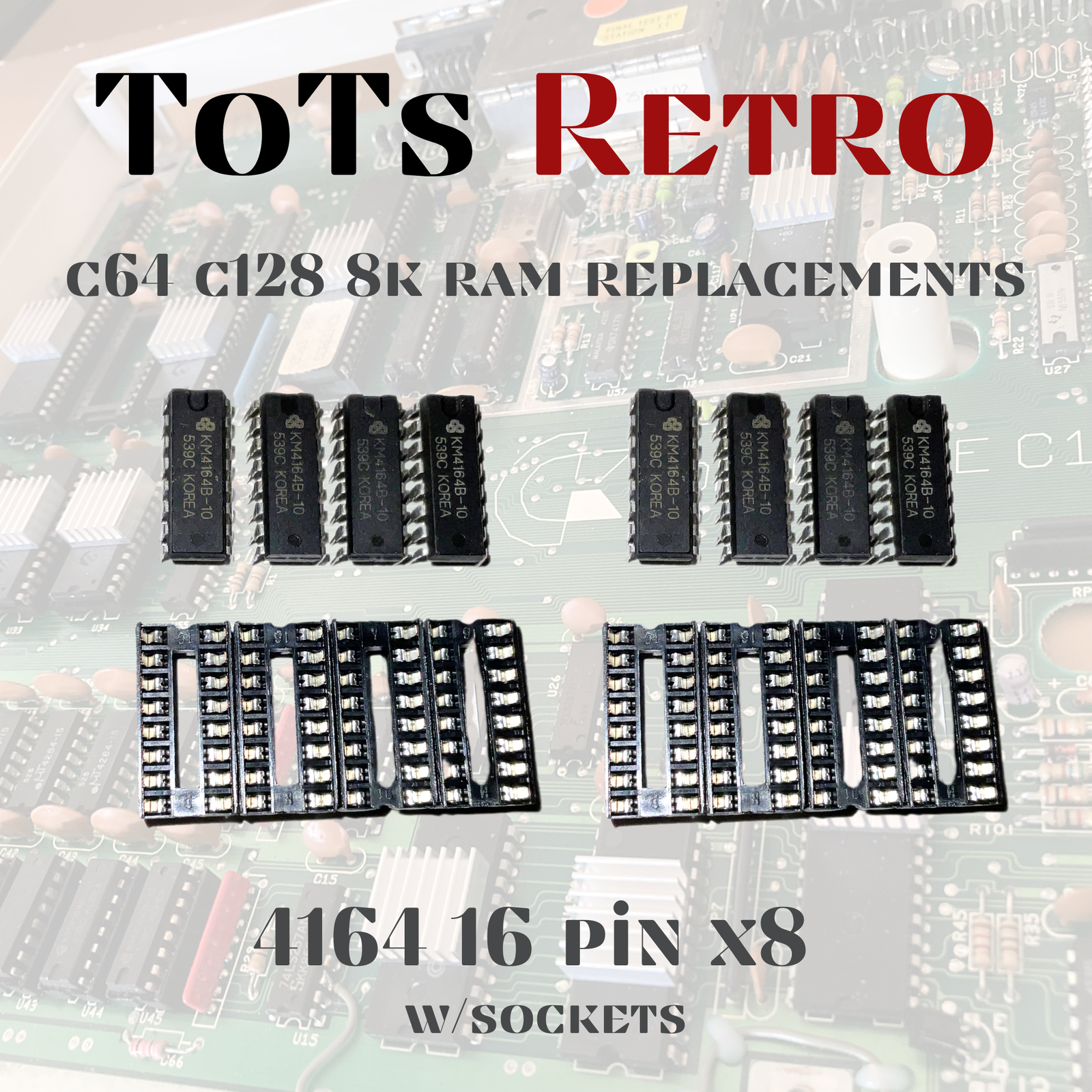 Commodore 64/64c/128/128D Ram Replacement 4164-10 16Pin DIP w/Sockets TESTED!!