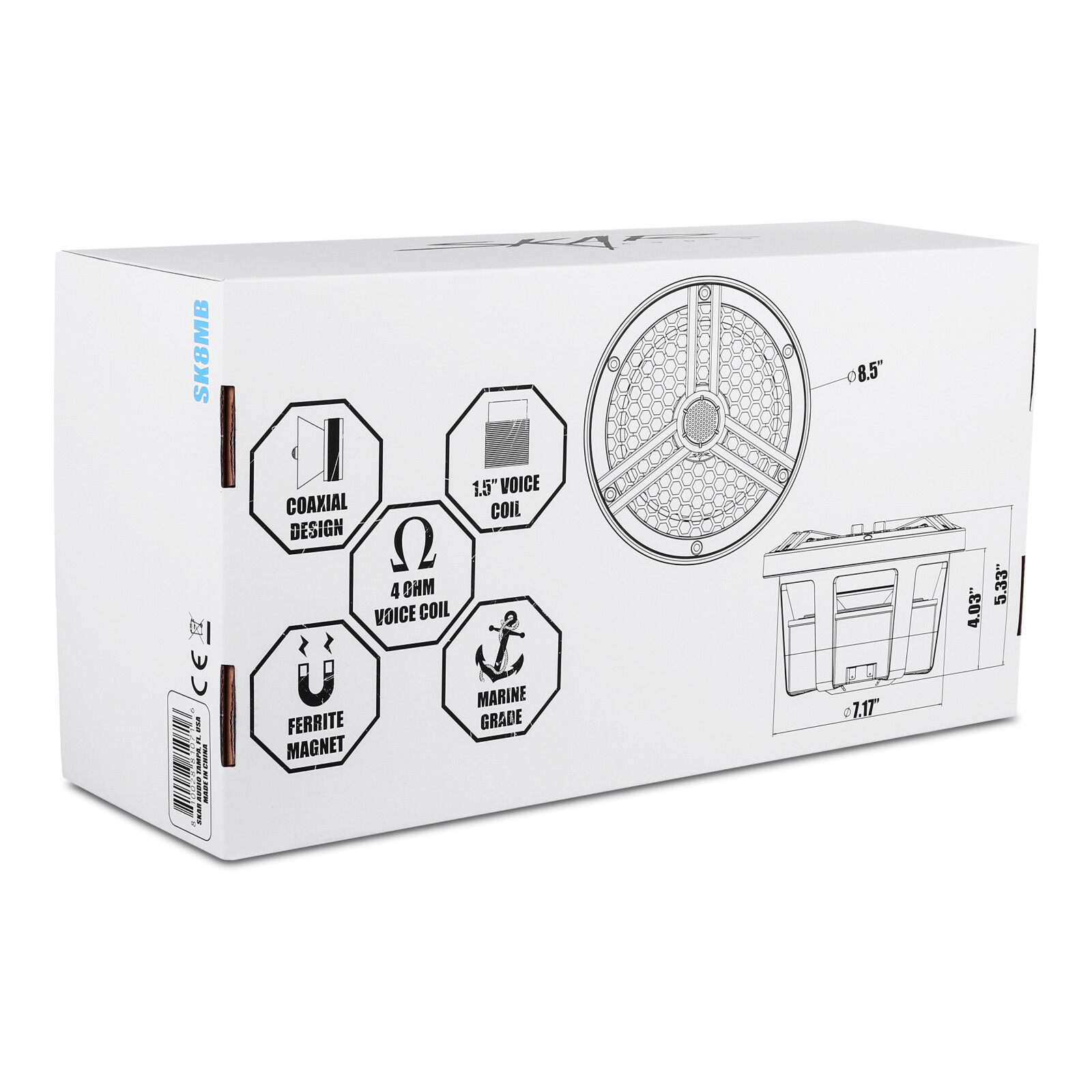 SKAR AUDIO SK8MB 8" 2-WAY MARINE FULL-RANGE 500 WATT SPEAKERS - PAIR (BLACK)