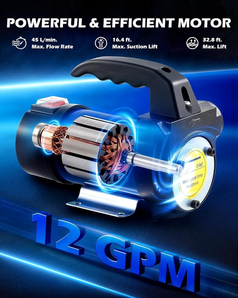 Compact Diesel Transfer Pump with Hoses & Adjustable Flow Control - 11.9 GPM