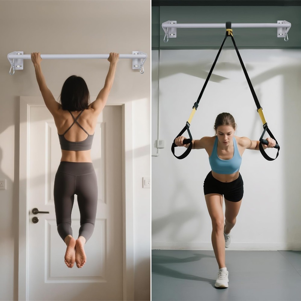 36 White Heavy Duty Doorway Pullup Bars, Wall Mounted Door Frame Strength Tra...