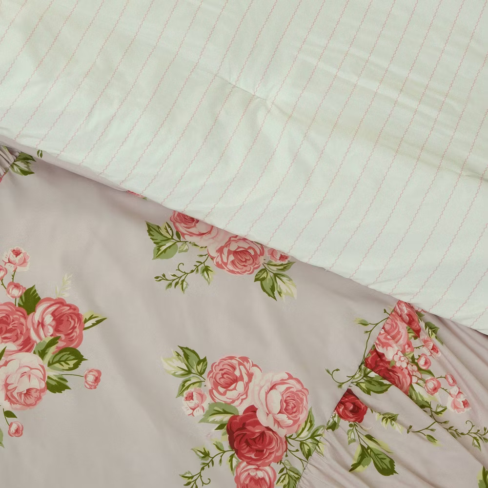 Twin Ruched Comforter Set Pink Floral