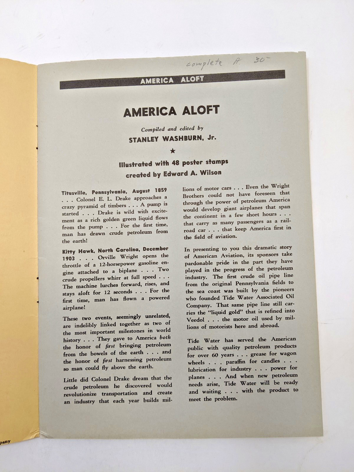 TYDOL Flying A Stamp Album of American Aviation 1940 Fuel Oil Company UNUSED A+