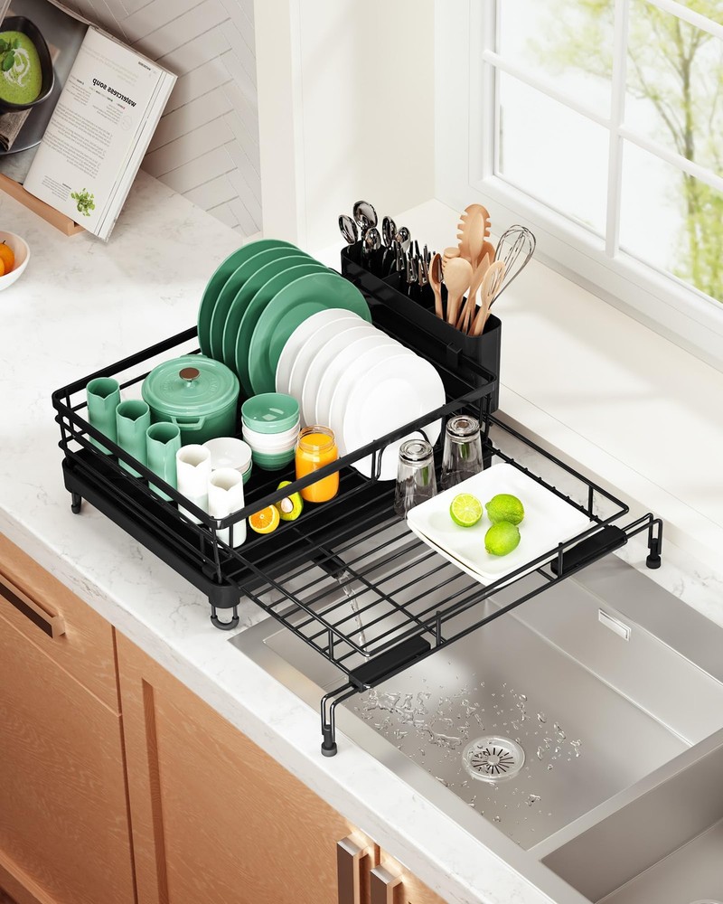 Extendable Dish Drying Rack - Rust-Resistant Dish Racks for Kitchen Counter w...