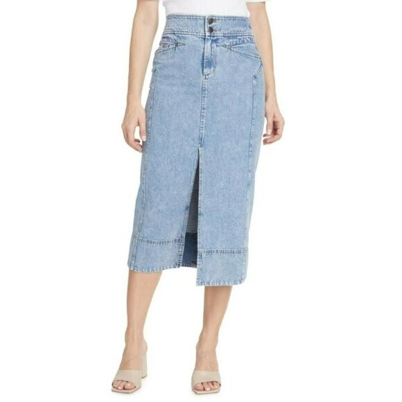 Tanya Taylor Christina Denim High-Waist Midi Skirt