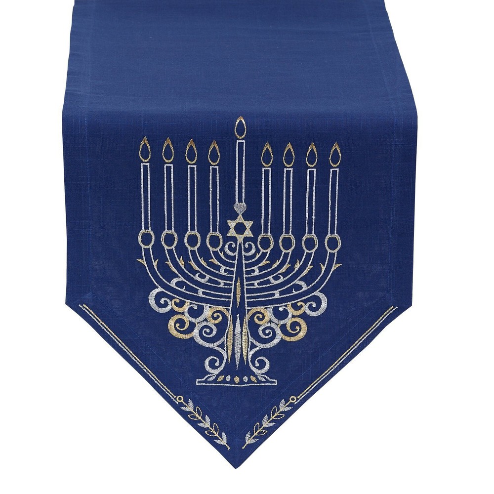 Chanukah Peace Menorah Table Runner (Dark Blue)