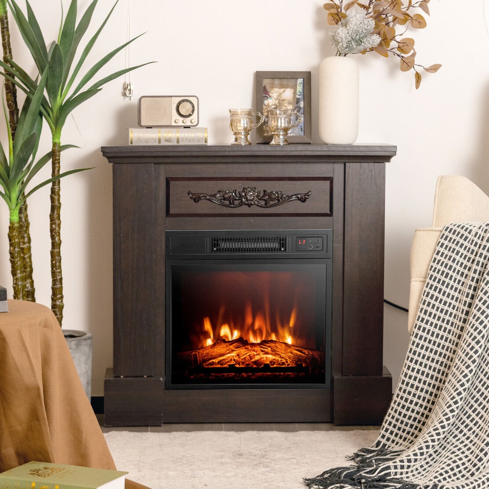 18" Electric Fireplace Inserts & Freestanding Adjustable Heater Log Flame 1400W